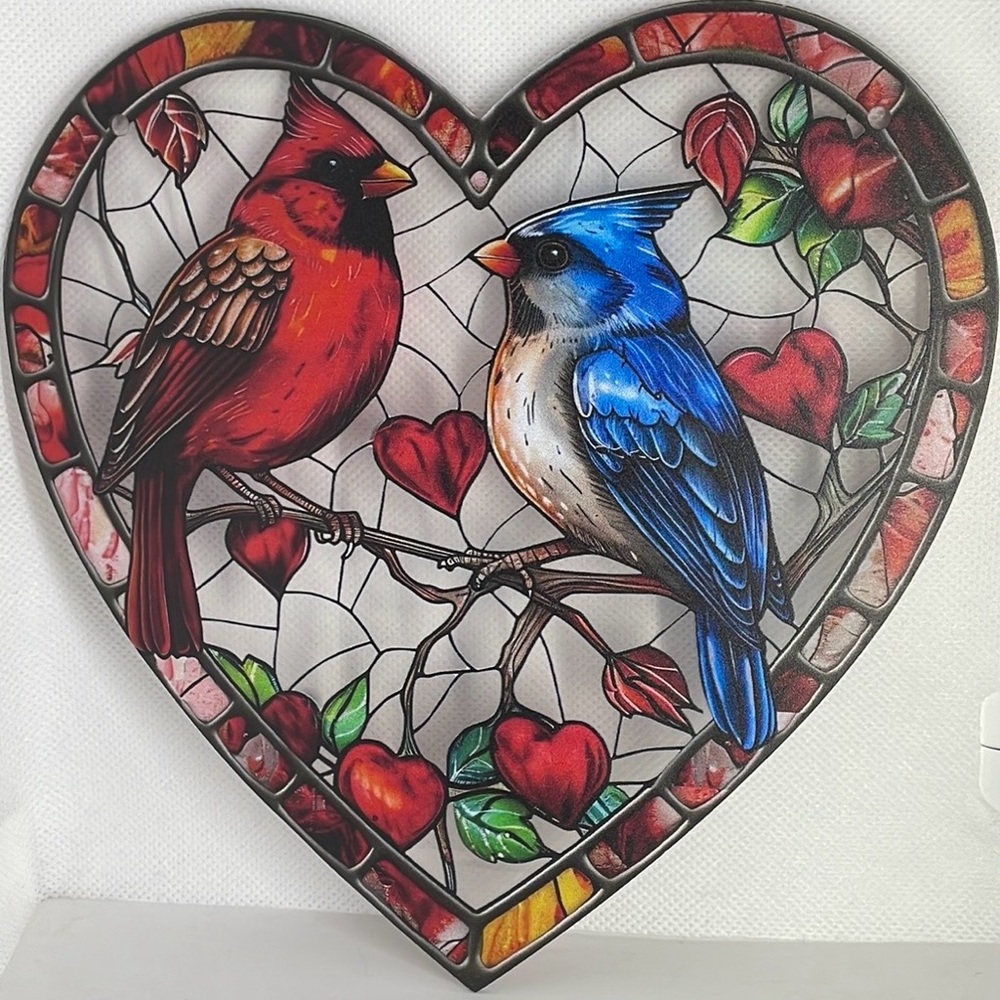 Suncatcher Acrylic Heart Cardinal & Blue Bird Decorative Cabin Cottage Decor New